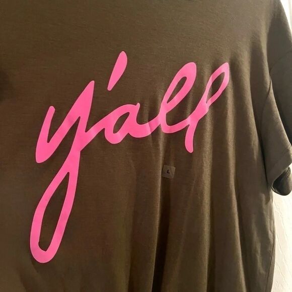 Express Army Green Tie Front Tee Short Sleeve Top y’all nwt large - Picture 4 of 8